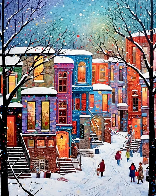 5D Diamond Painting - Verschneite Straßenszene
