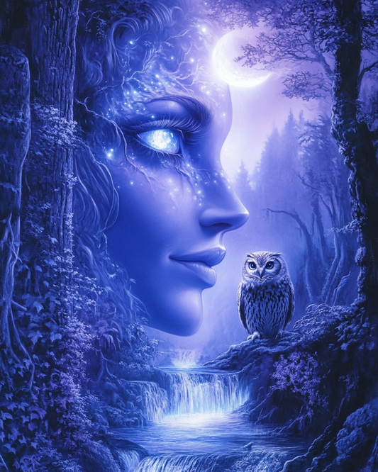 5D Diamond Painting - Abstrakte Frau und Eule