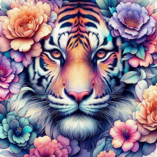 5D Diamond Painting - Tiger in der Blume