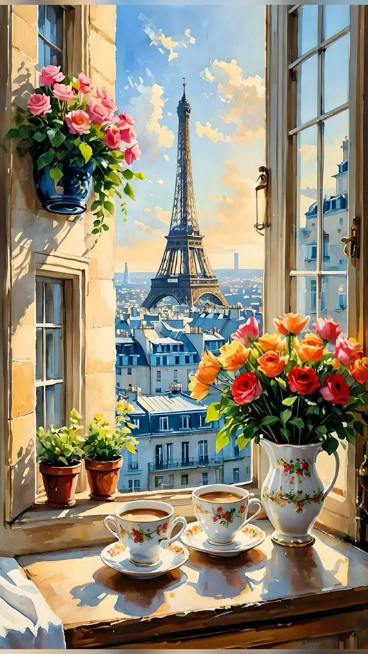 5D Diamond Painting - Ansicht der Fensterbank