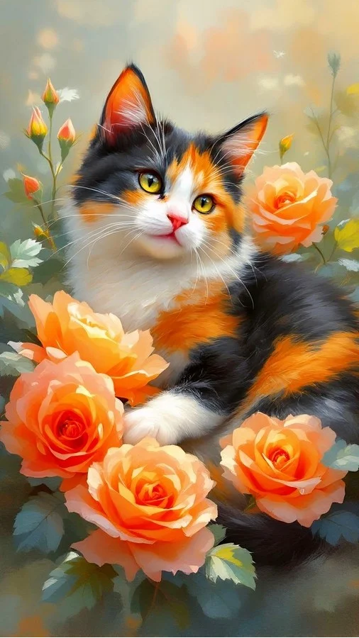 5D Diamond Painting - Blumen und Katzen