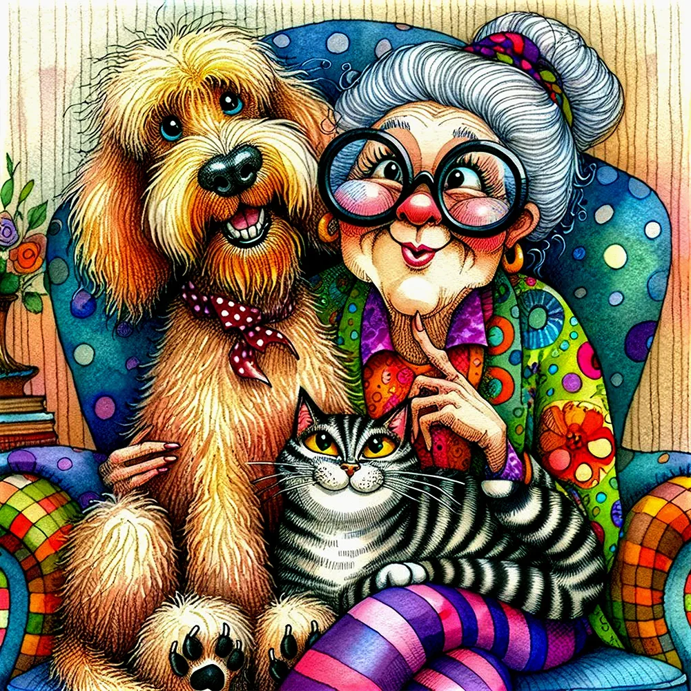 5D Diamond Painting - Oma und der Hund