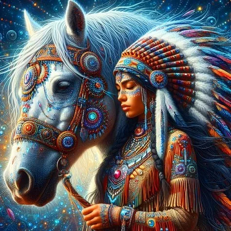 5D Diamond Painting - Frau und Pferd