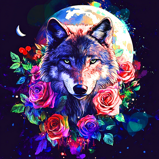 5D Diamond Painting - Wölfe in den Blumen