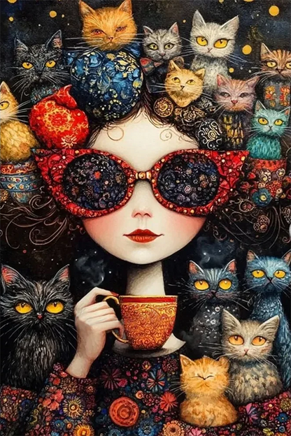 5D Diamond Painting - Mädchen und Katzen