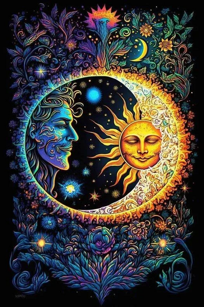 5D Diamond Painting - Abstrakte Sonne und Mond