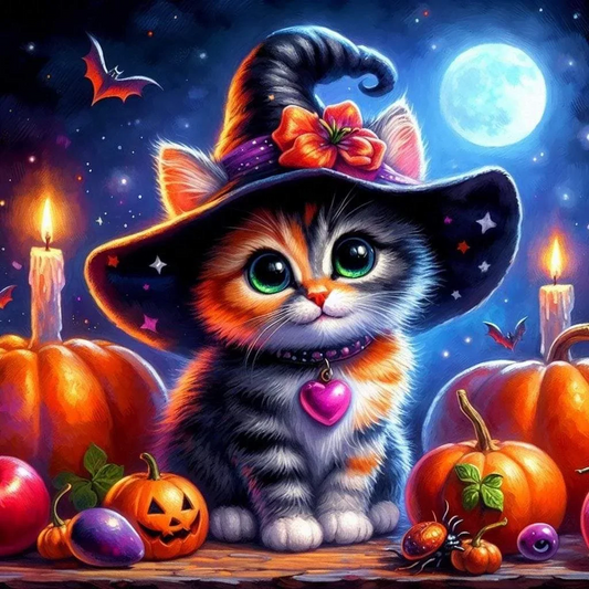 5D Diamond Painting - Halloween-Kätzchen