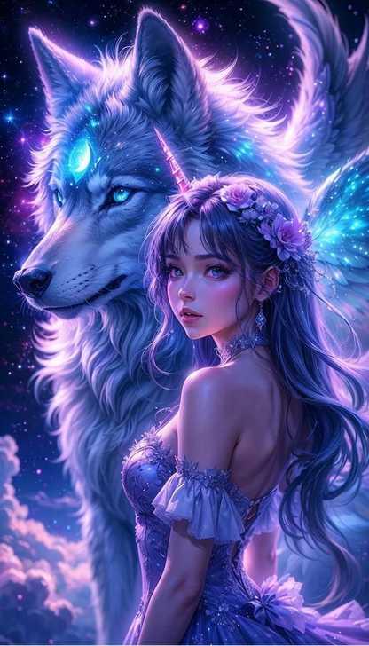 5D Diamond Painting - Mädchen und Wolf