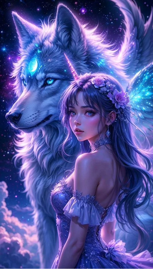 5D Diamond Painting - Mädchen und Wolf