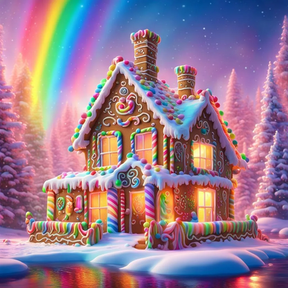 5D Diamond Painting - Regenbogen-Süßigkeitenhaus