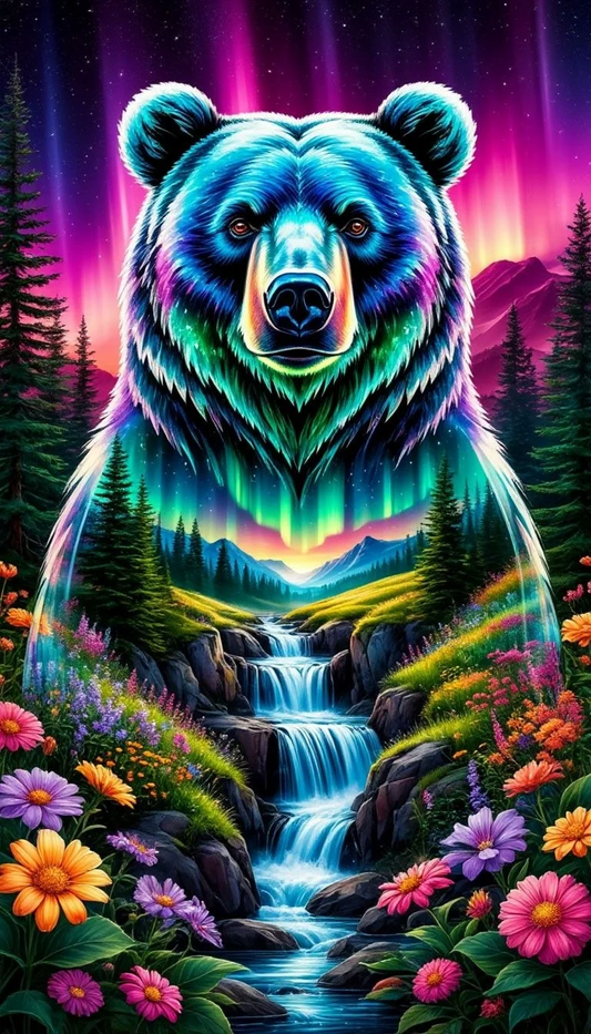 5D Diamond Painting - Abstrakter Bär und Landschaft