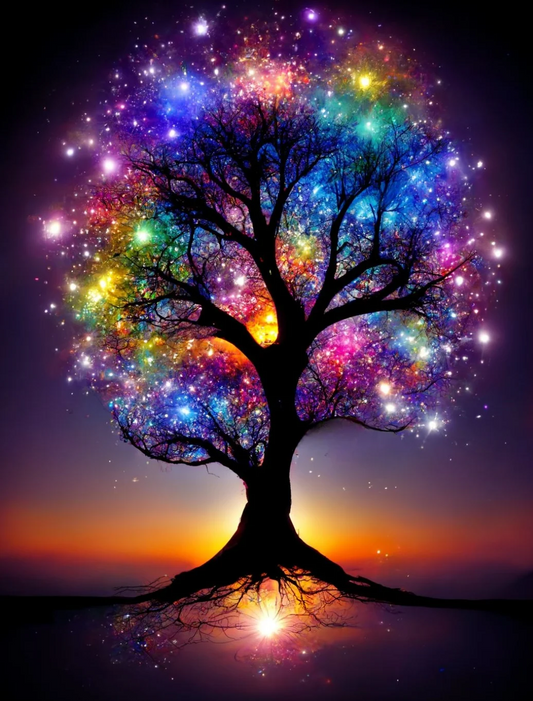 5D Diamond Painting - Abstrakter beleuchteter Baum