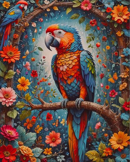5D Diamond Painting - Blumen und Papageien