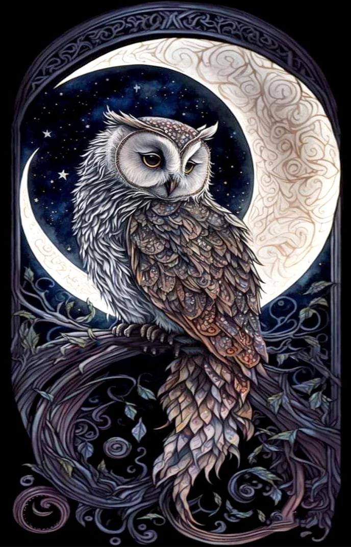 5D Diamond Painting - Der Mond und die Eule