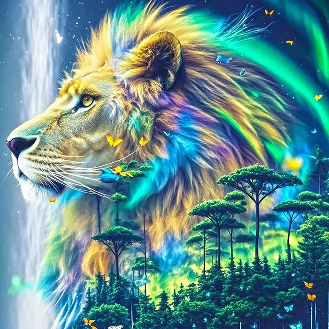 5D Diamond Painting - Leuchtender Löwe