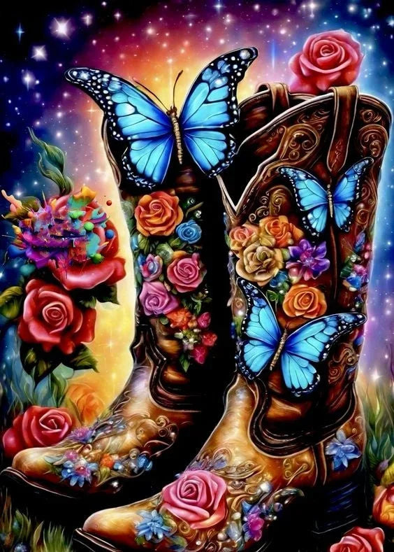 5D Diamond Painting - Blumen Schuhe