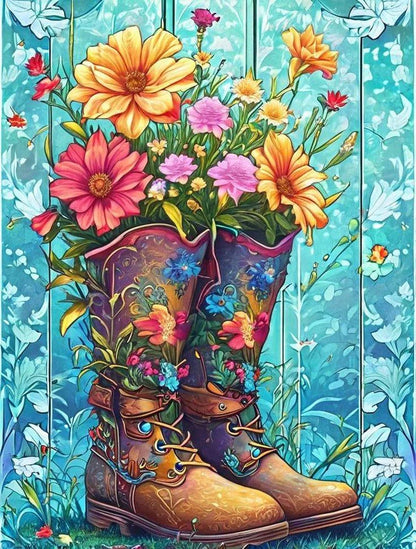 5D Diamond Painting - Blumen Schuhe