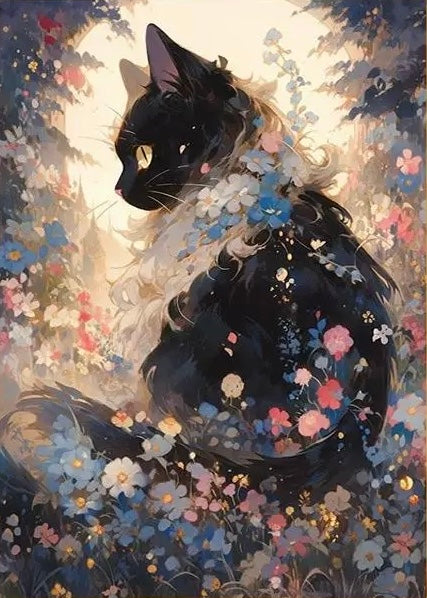 5D Diamond Painting - schwarze Katze