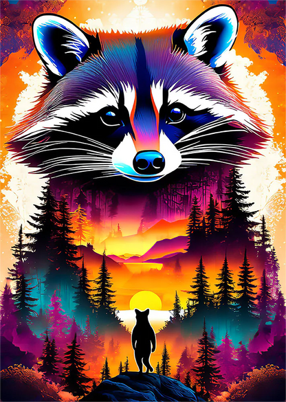 5D Diamond Painting - Abstrakter Waschbär