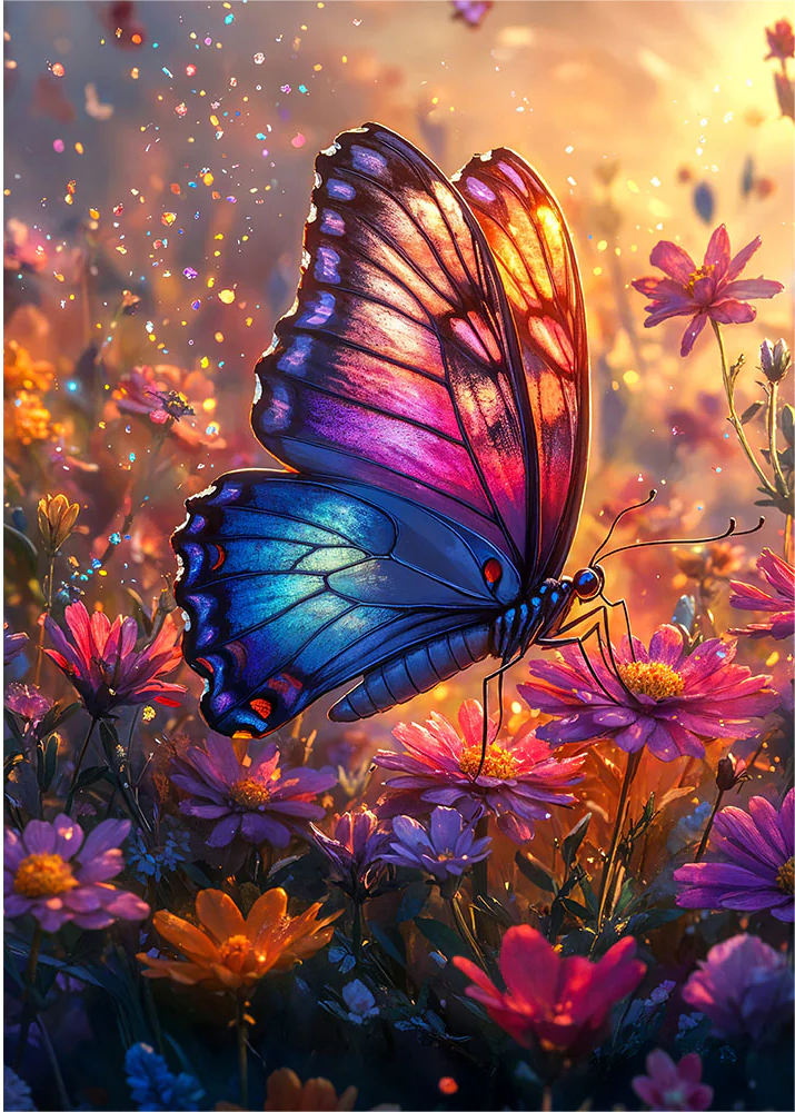 5D Diamond Painting - Schmetterling in Blüte