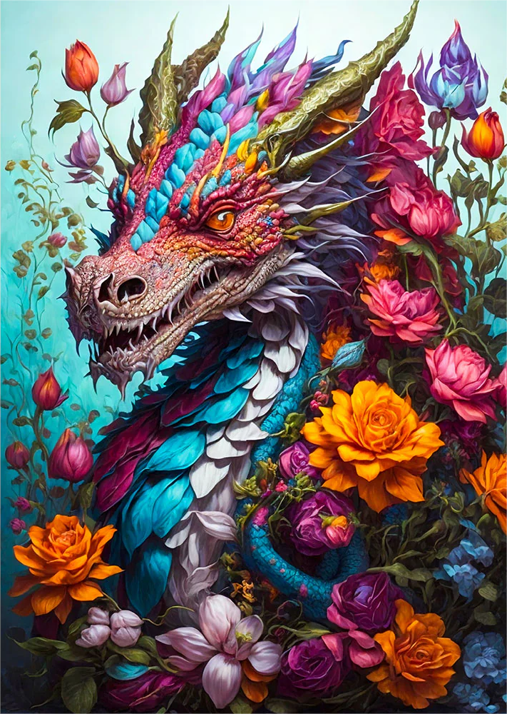 5D Diamond Painting - Der Drache In Der Blume