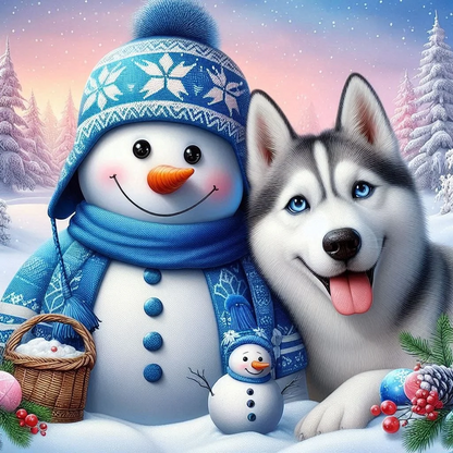 5D Diamond Painting - Schneemann und Hund