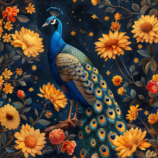 5D Diamond Painting - Pfau in Blüte