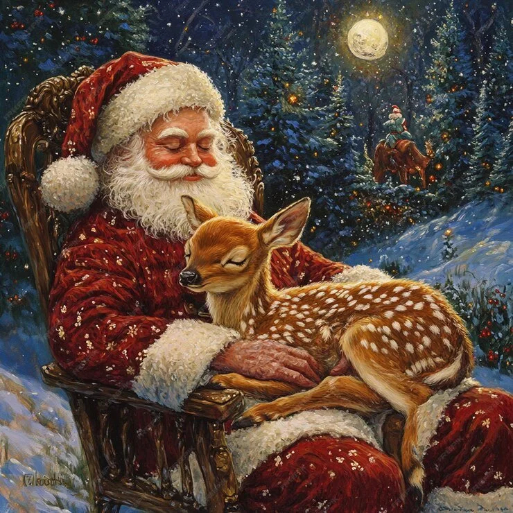 Malen nach Zahlen - Der Weihnachtsmann und seine Rentiere