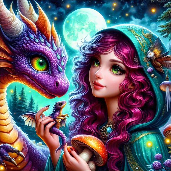 5D Diamond Painting - Mädchen und Drachen