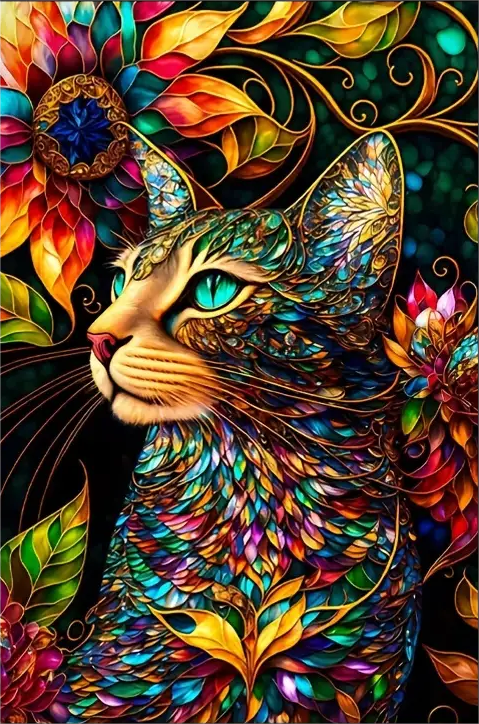 5D Diamond Painting - Abstrakte Katze