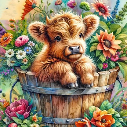 5D Diamond Painting - Yak in den Blumen