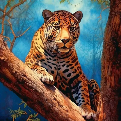 5D Diamond Painting - Leopard auf einem Baum