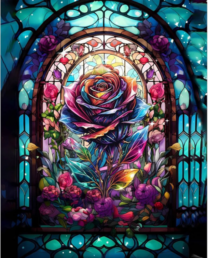 5D Diamond Painting - Glasmalerei Stil Rose