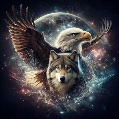 5D Diamond Painting - Adler und Wolf