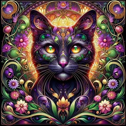 5D Diamond Painting - Abstrakte Schwarze Katze