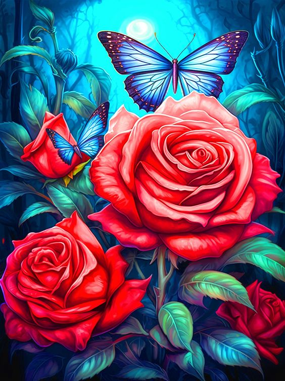 5D Diamond Painting - Blumen und Schmetterlinge