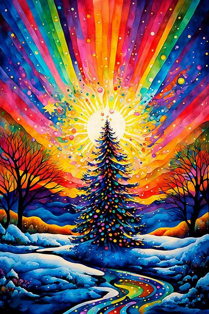 5D Diamond Painting - Abstrakter Bunter Weihnachtsbaum