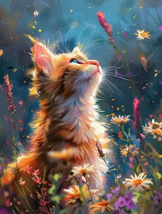 5D Diamond Painting - Die Katze in der Blume