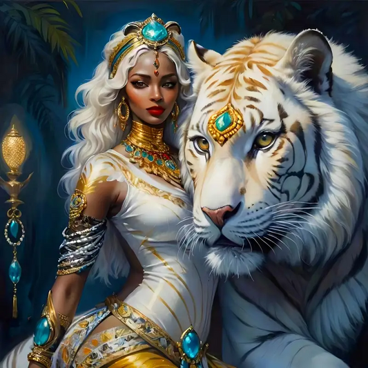 5D Diamond Painting - Eine Frau und ein Tiger