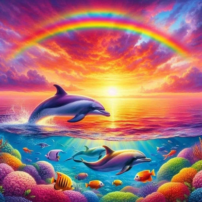 5D Diamond Painting - Regenbogen und Delfin