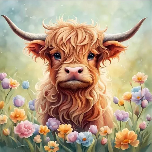 5D Diamond Painting - Yak in den Blumen