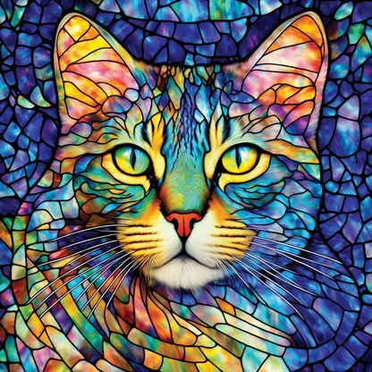 5D Diamond Painting - Katze im Stil der Glasmalerei