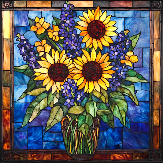 5D Diamond Painting - Sonnenblume im Buntglas Stil