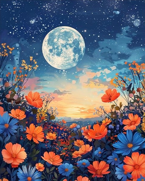 Malen nach Zahlen - Mond und Blumen