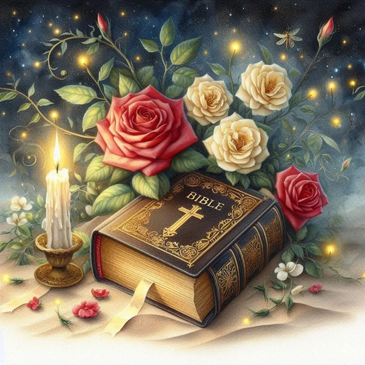 5D Diamond Painting - Blumen und Bücher