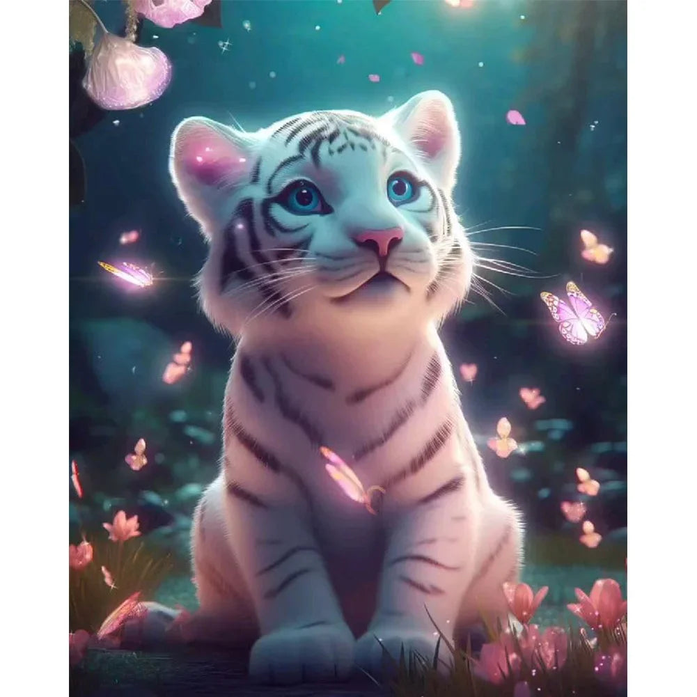 5D Diamond Painting - Niedlicher weißer Tiger