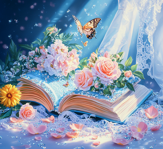 5D Diamond Painting - Bücher und Blumen