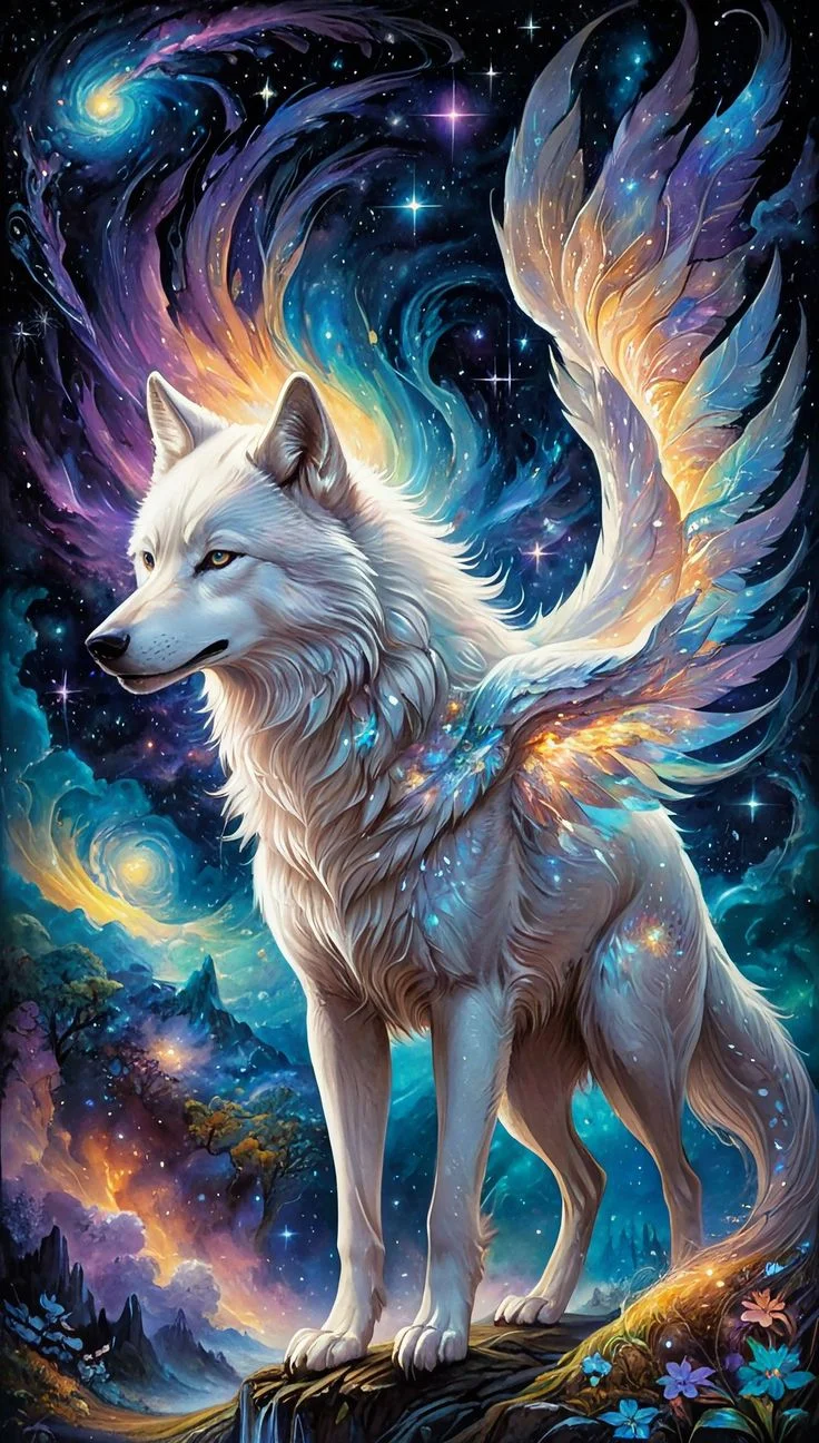 5D Diamond Painting - Der Wolf mit Flügeln