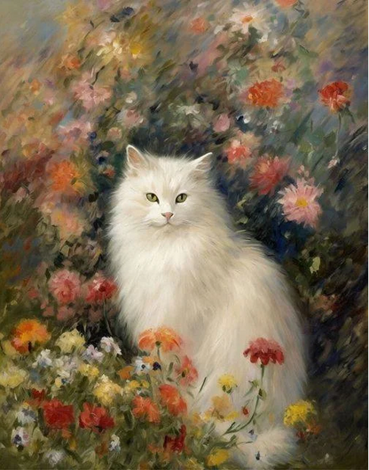 5D Diamond Painting - Weiße Katze im Garten