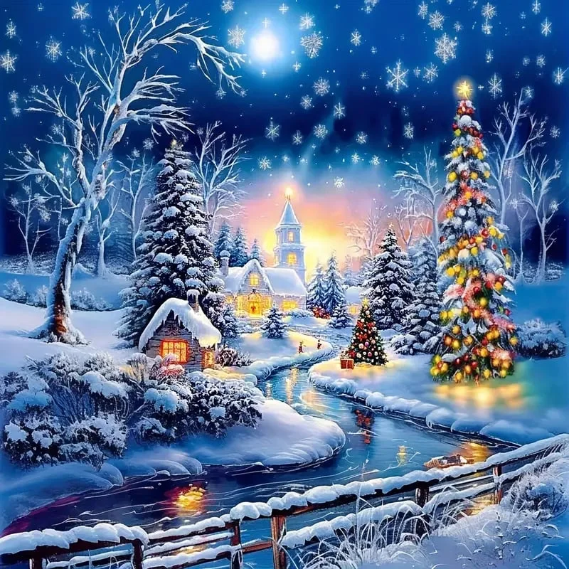 5D Diamond Painting - Weihnachts-Schnee-Szene